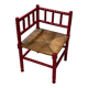 Red turned wood corner chair with rush seating