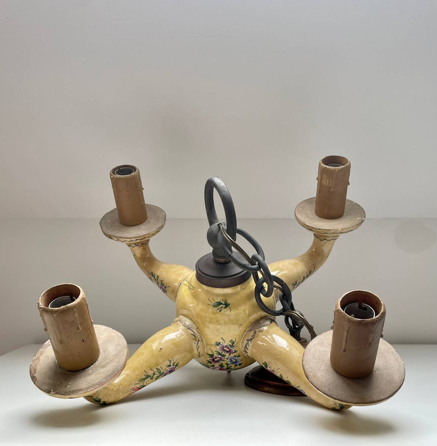 Chandelier with 4 lights in Saint-Aignan earthenware, circa 1940