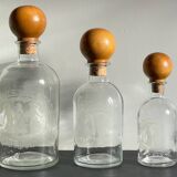 BOTTLES Engraved Glass and VINTAGE Wood