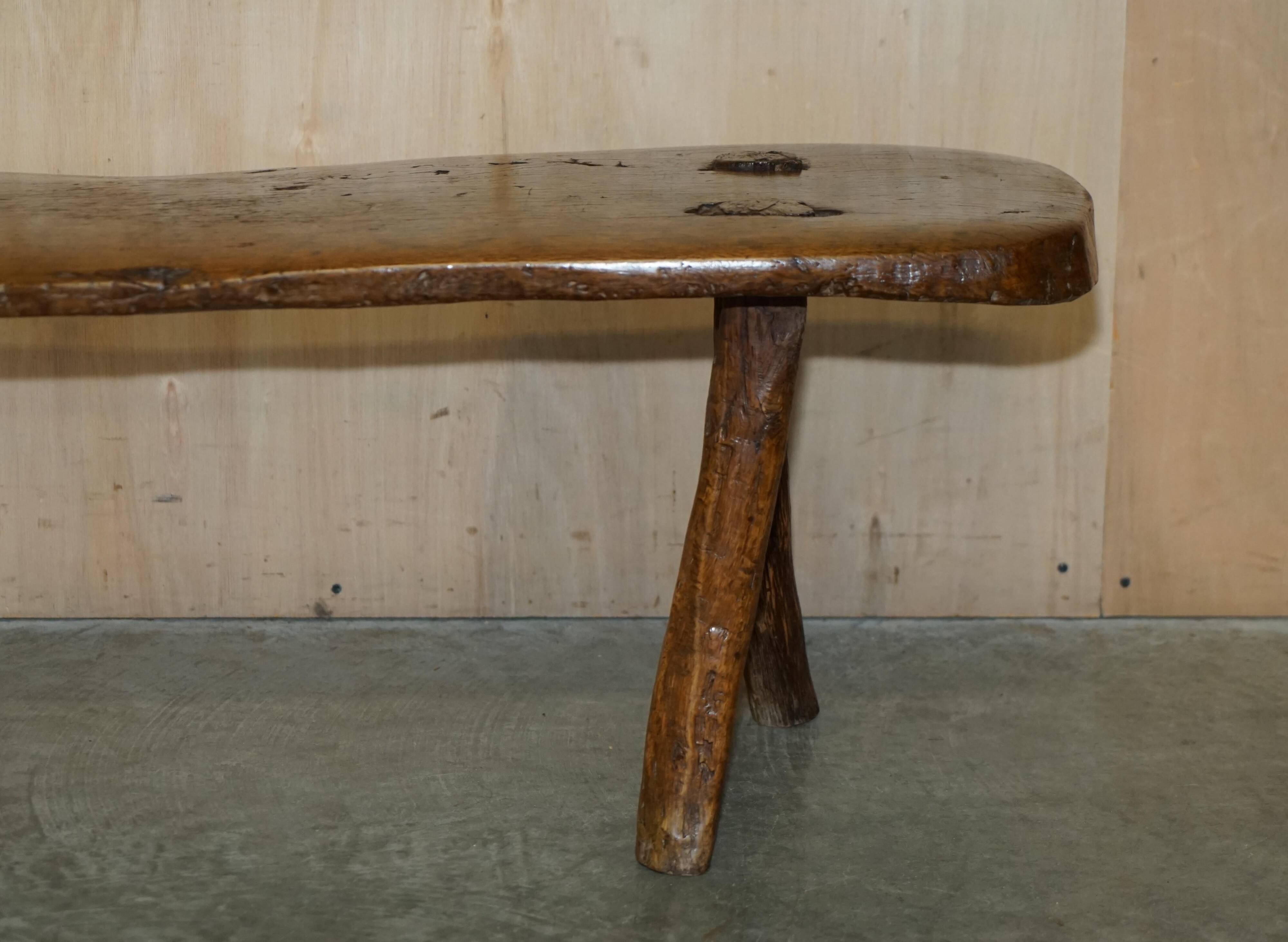 Antique Spanish Primitive Bench with Three Legs, 18th Century