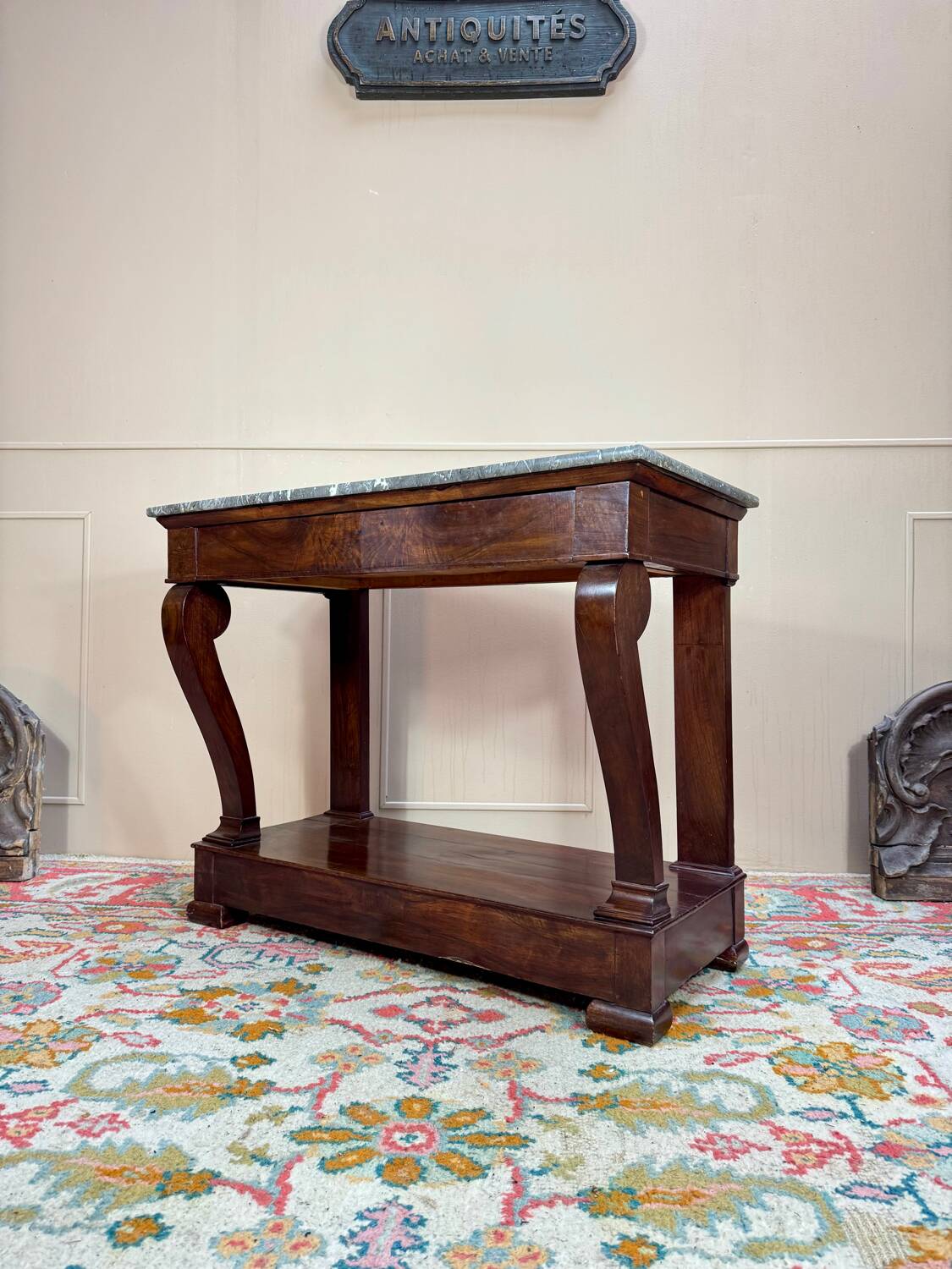 Mahogany Console Table, Restoration Period, 19th Century