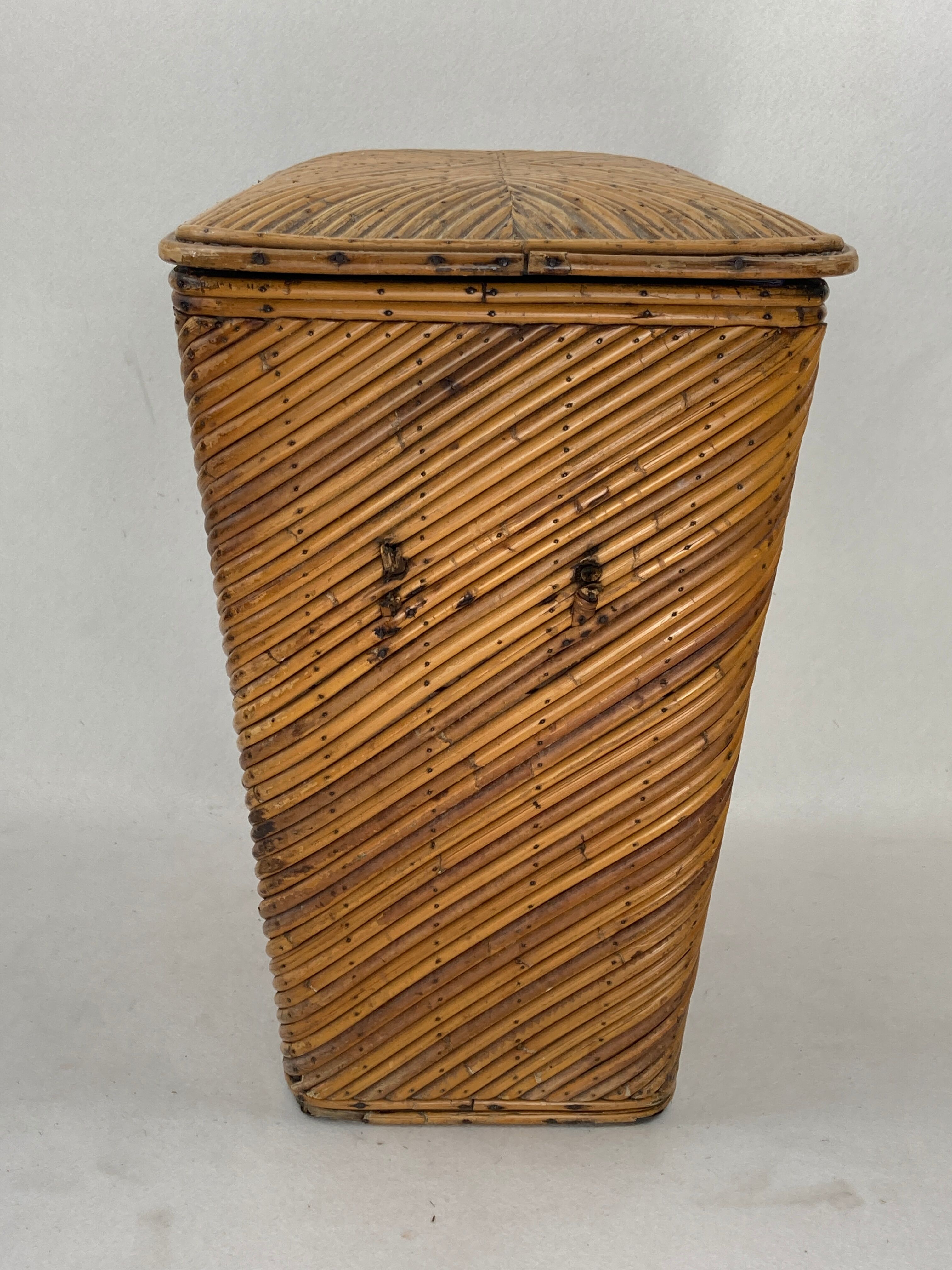 Pencil reed rattan bamboo chest or trunk, 1950s-1960s