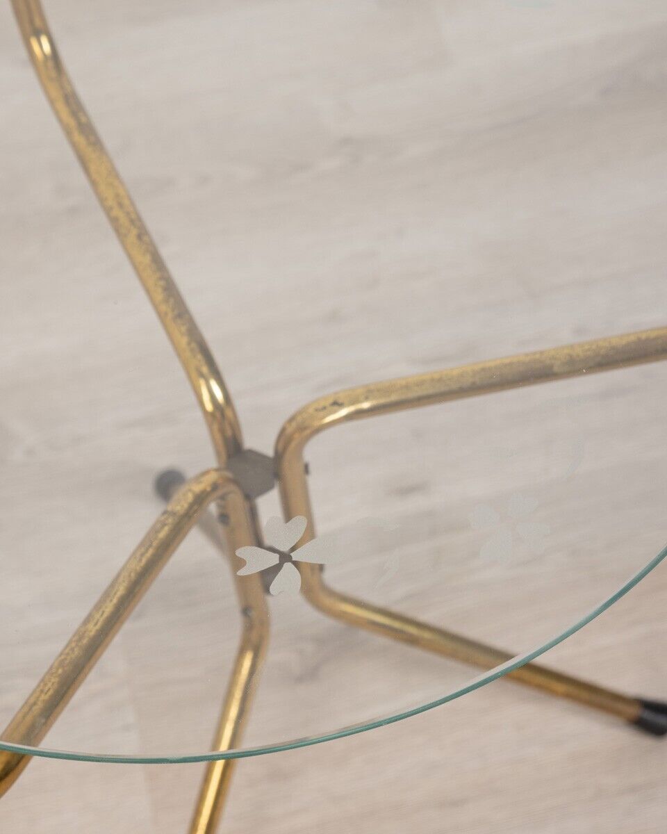 Table basse vintage des années 1950 avec design italien en verre décoré
