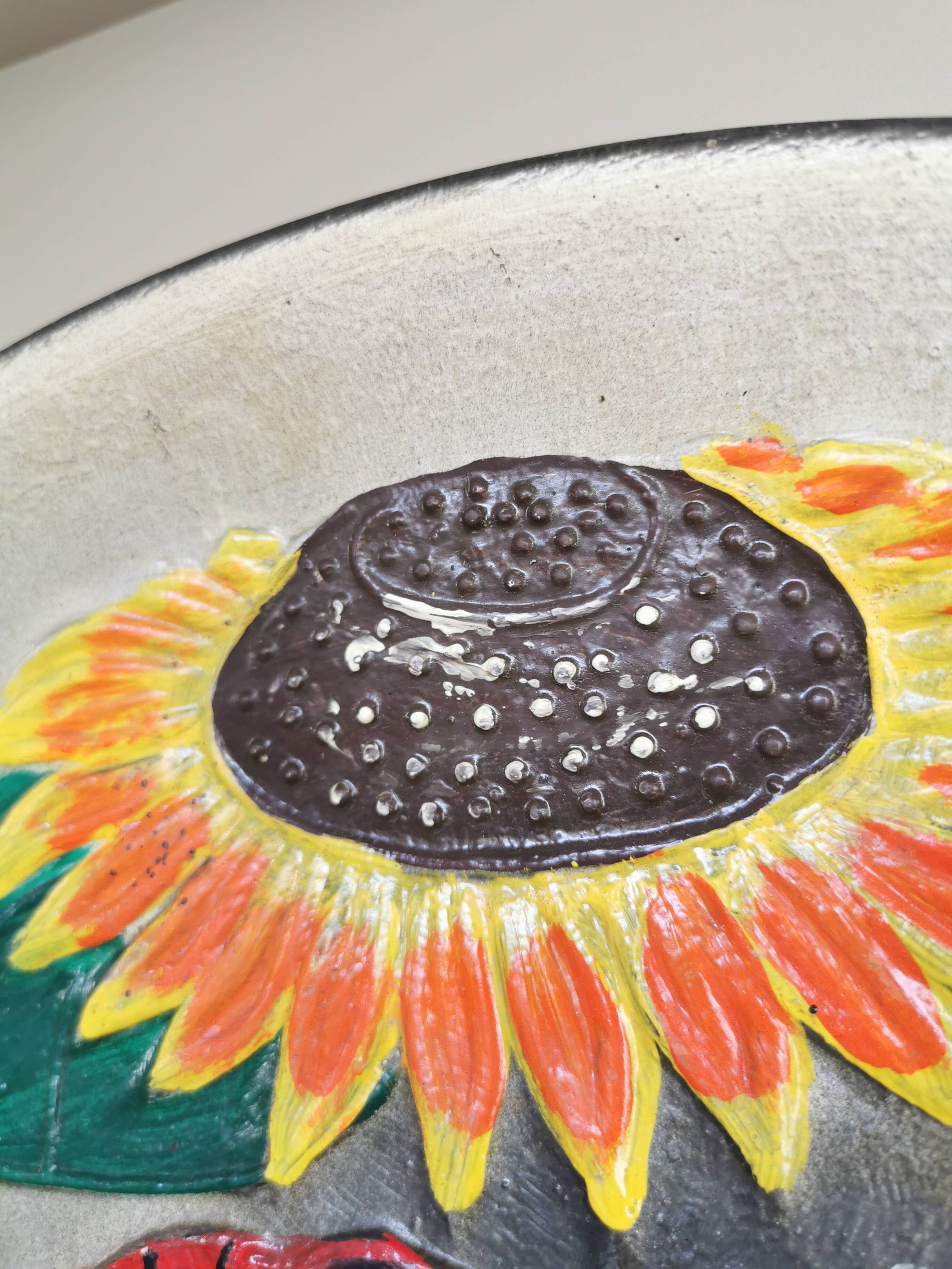 Vintage Hand-Painted Floral Clay Wall Plate - 1970s Yugoslavia