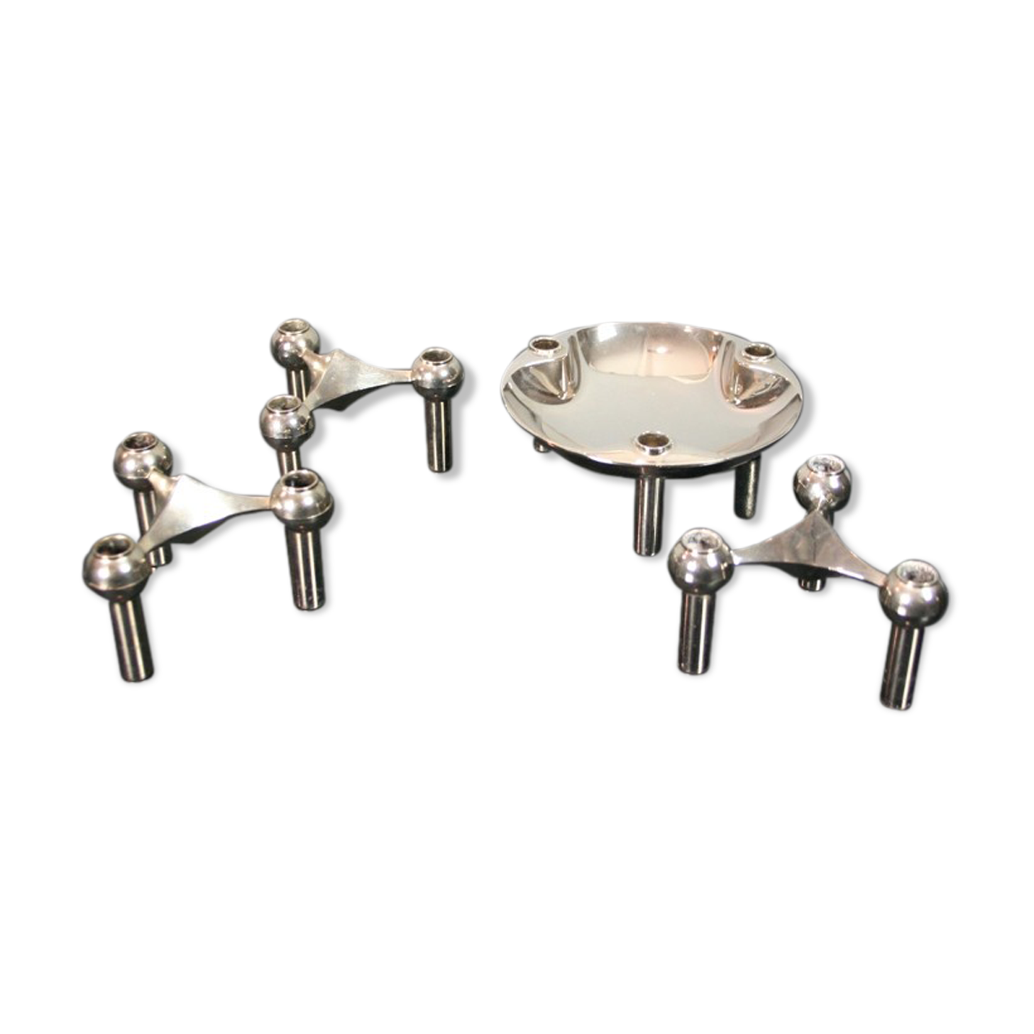 3 candle holders and 1 modular cup NAGEL 1970