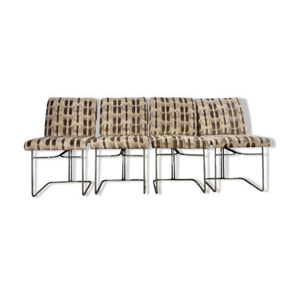 Ensemble de 4 chaises chromées Saporiti Italia des années 1970 design Ernesto Redaelli