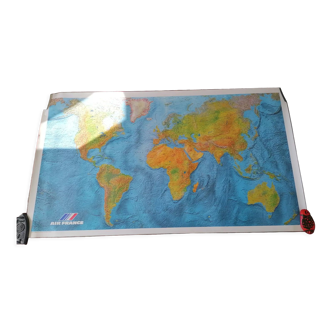 Carte du monde planisphère Air France 1985