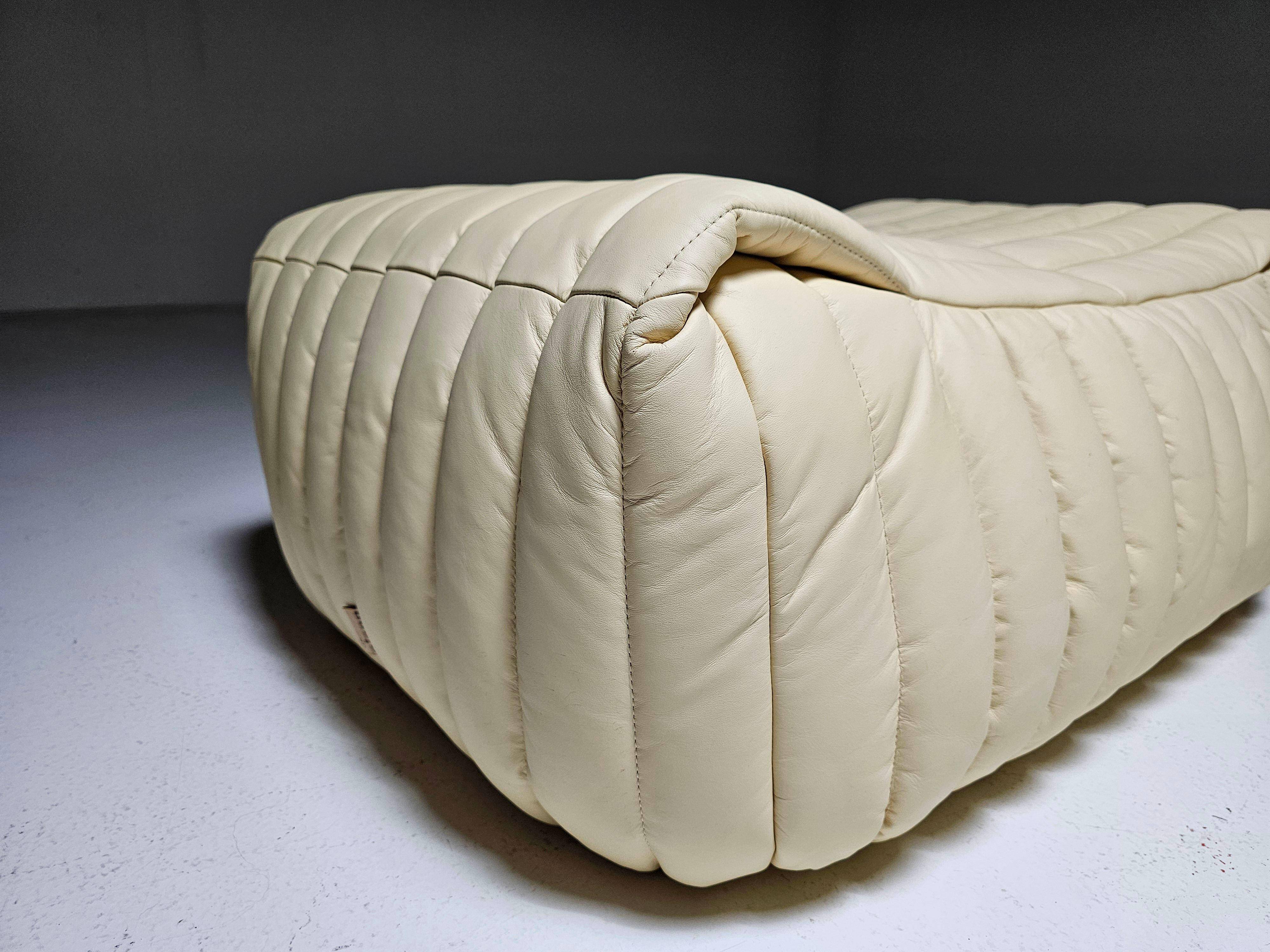Cream leather ottoman/pouf by Annie Hieronimus for Cinna, 1970.