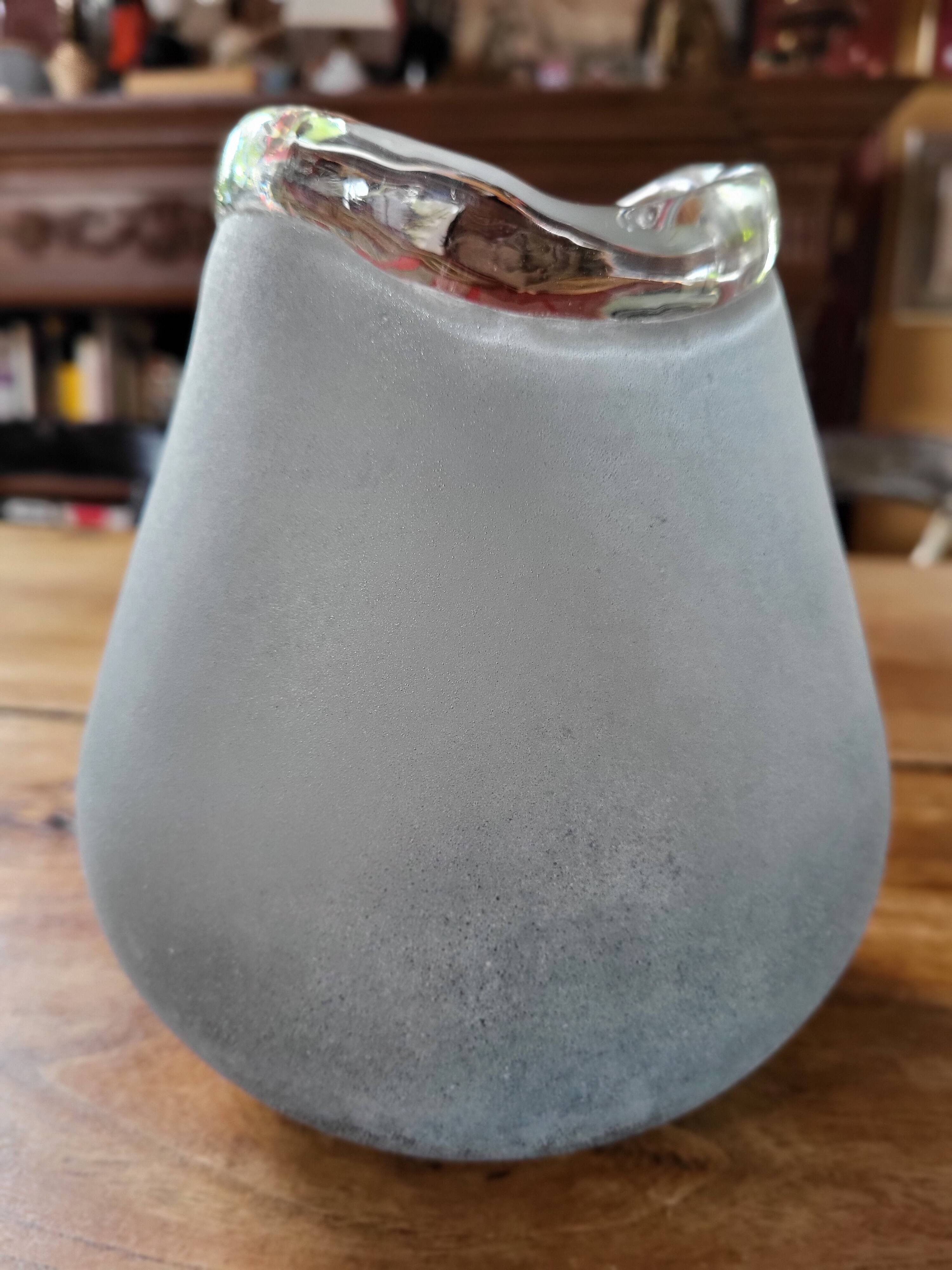 Biomorphic vase Murano granite gray glass paste