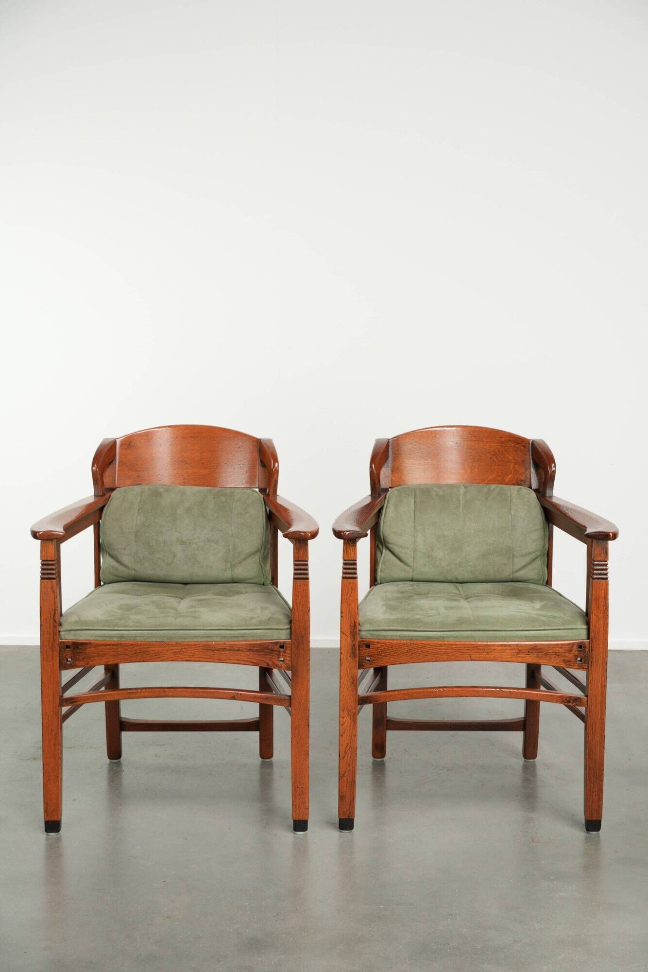 Set of 6 Art Nouveau/Jugendstil dining chairs with suede upholstery