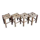 Lot de 4 tabourets en bois authentique