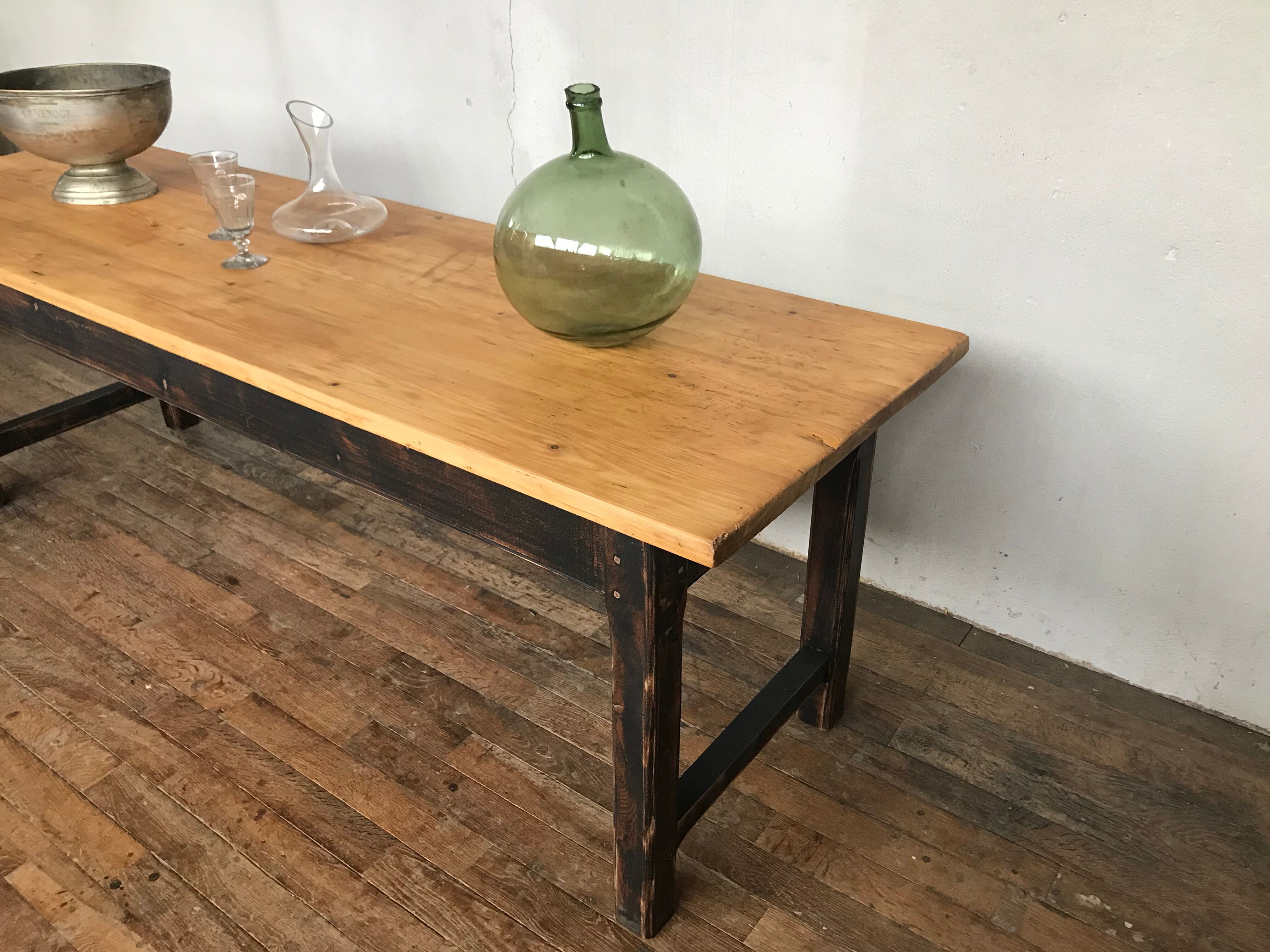 Ancienne table de ferme 2m23 , début 20ème sapin bistrot campagne