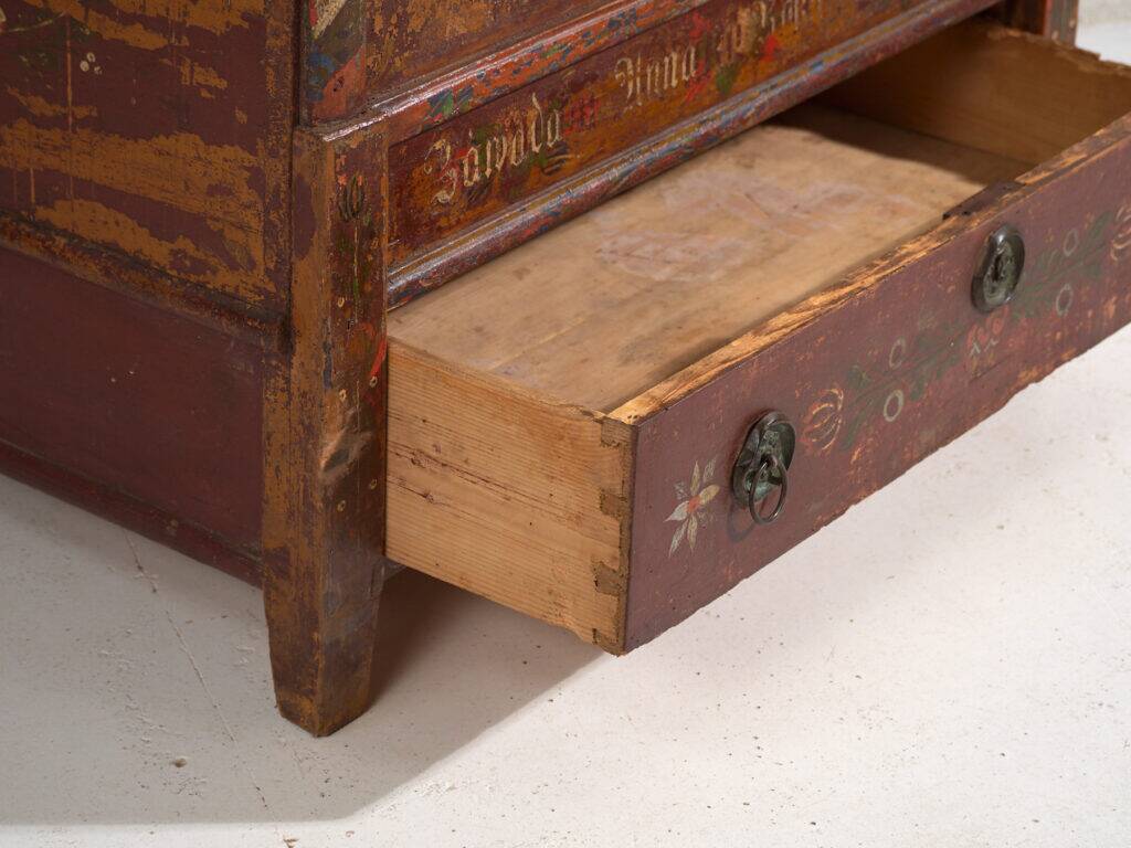 Polychrome pine wedding chest – Central Europe, 1889
