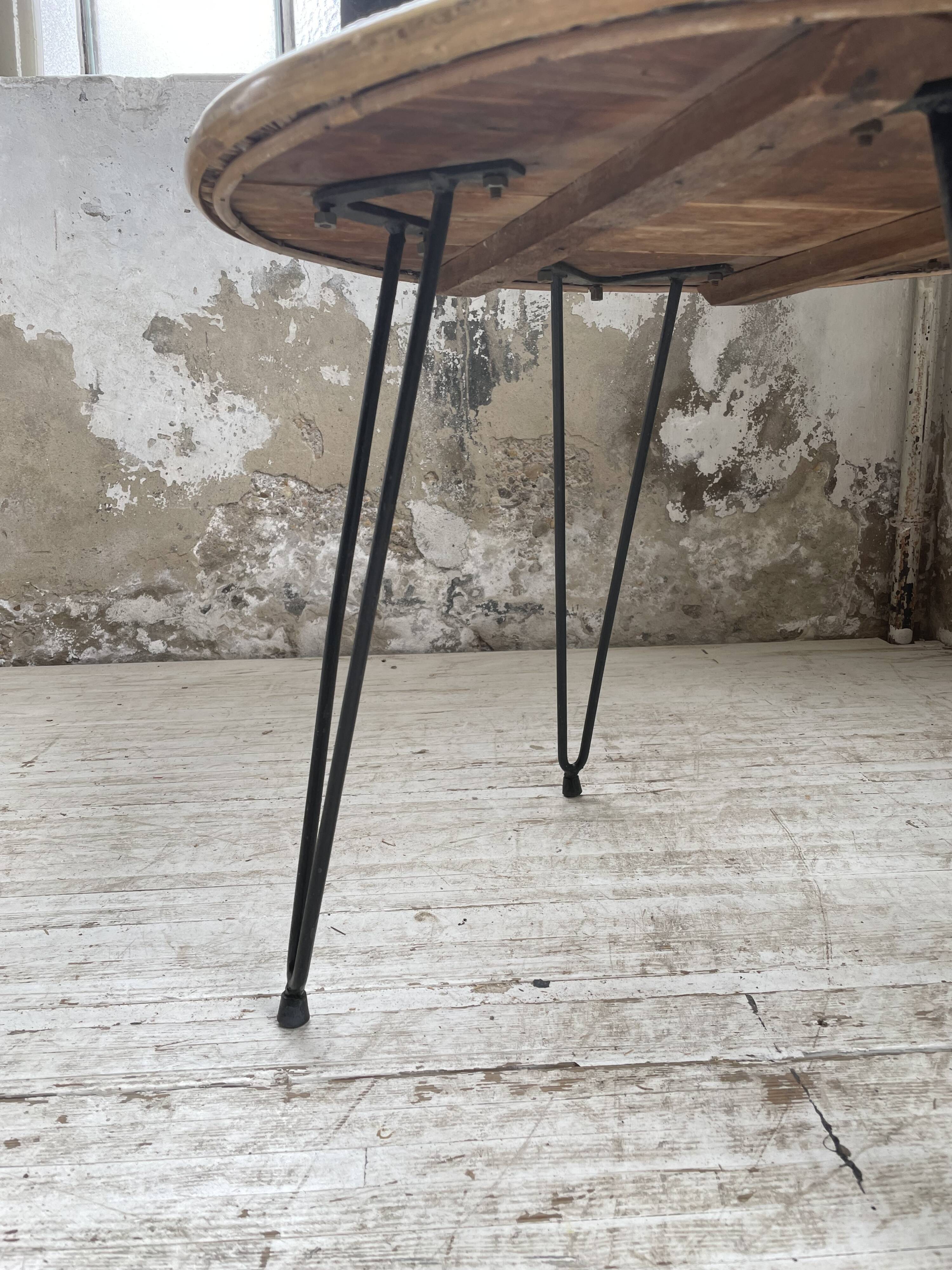 Wicker and metal coffee table from the 1950s