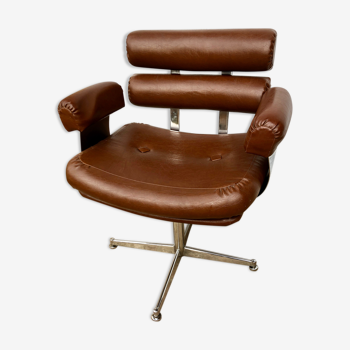 Fauteuil de coiffeur en chrome et skaï marron