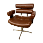 Fauteuil de coiffeur en chrome et skaï marron