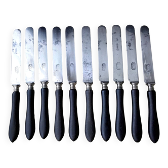 Box of 10 antique dessert knives Blackened wood and steel