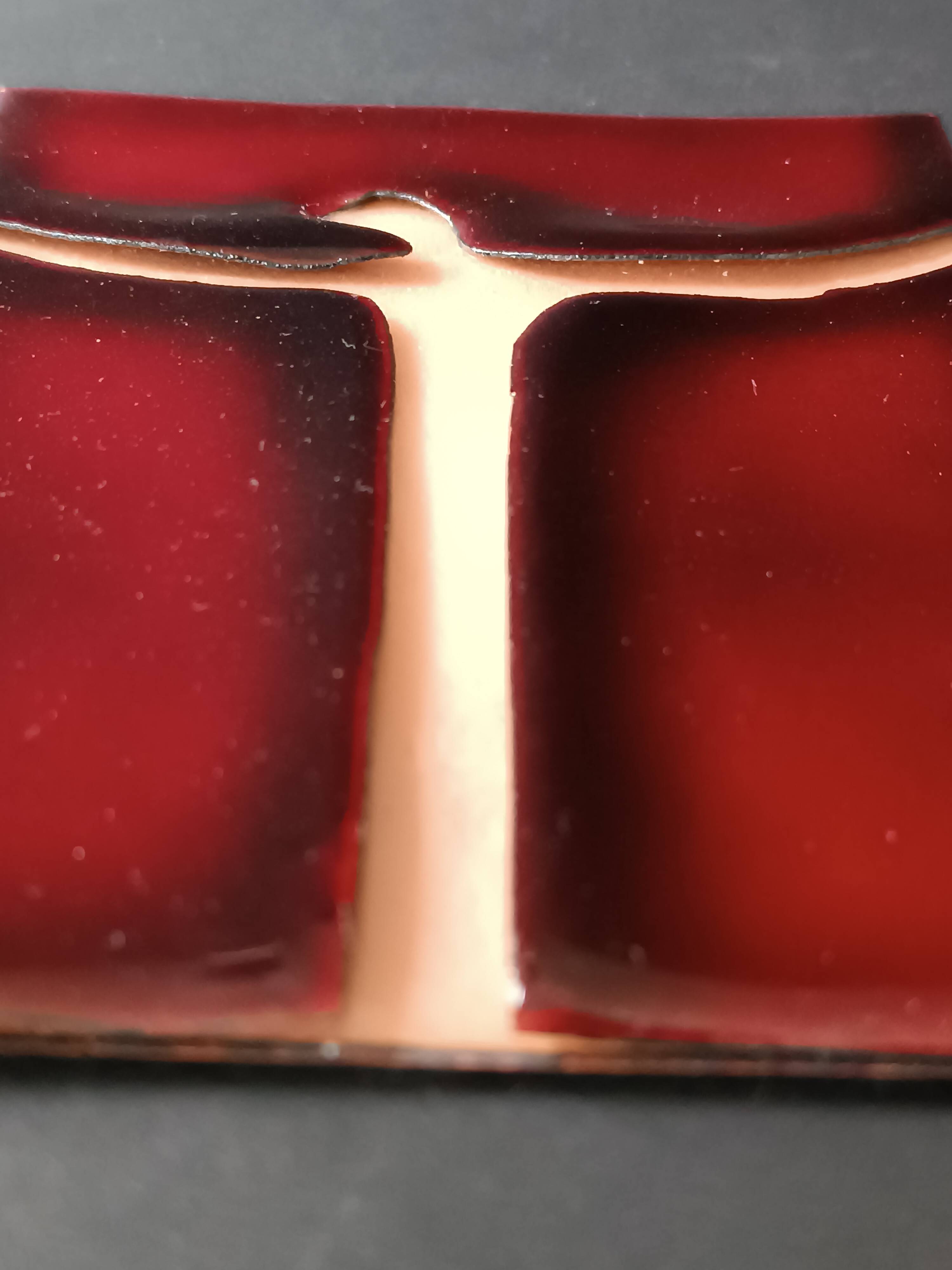 Vintage red and gold enamel wall cross on copper, Atelier Chehab