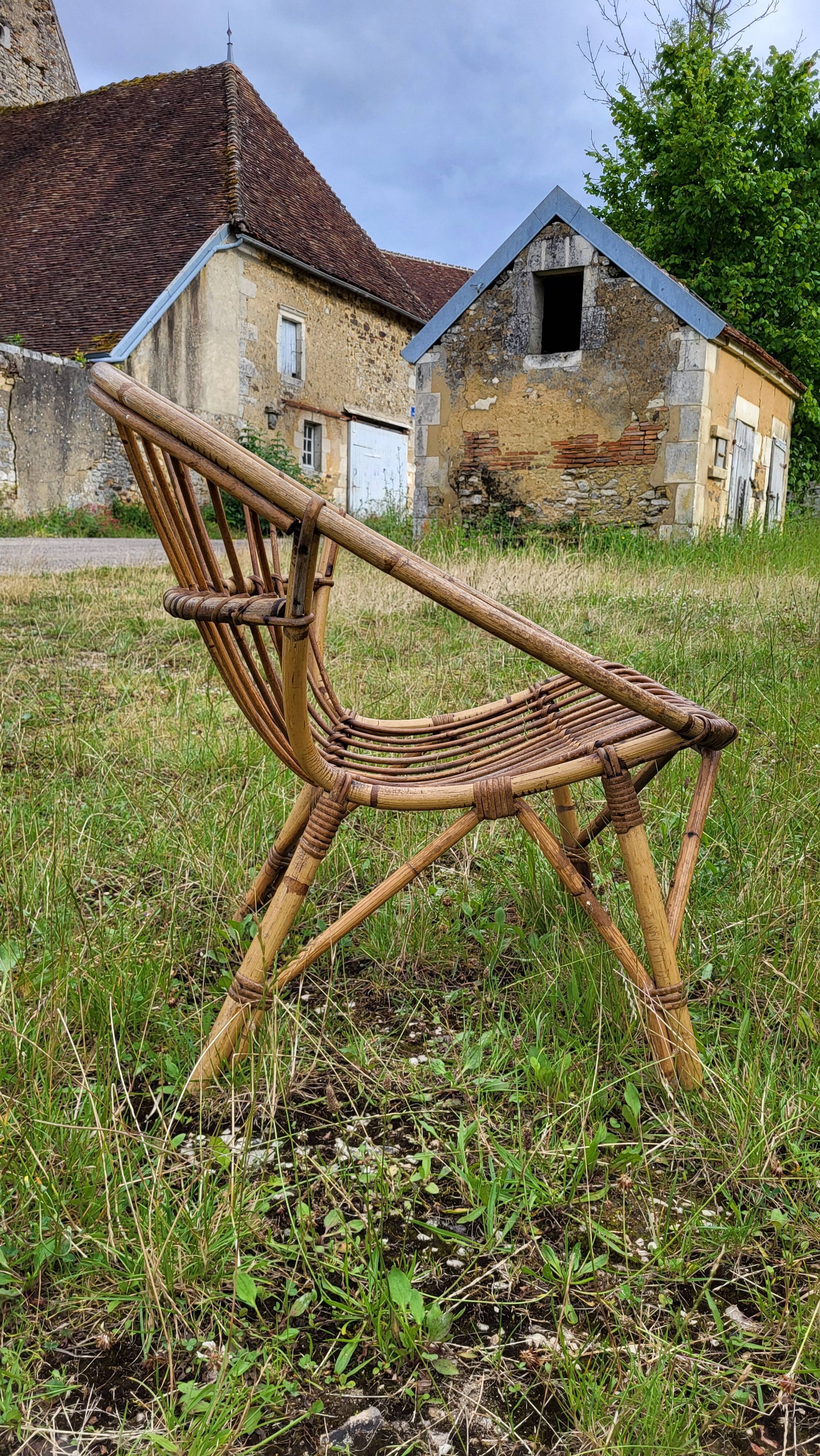 4 "shell" rattan armchairs 1960's
