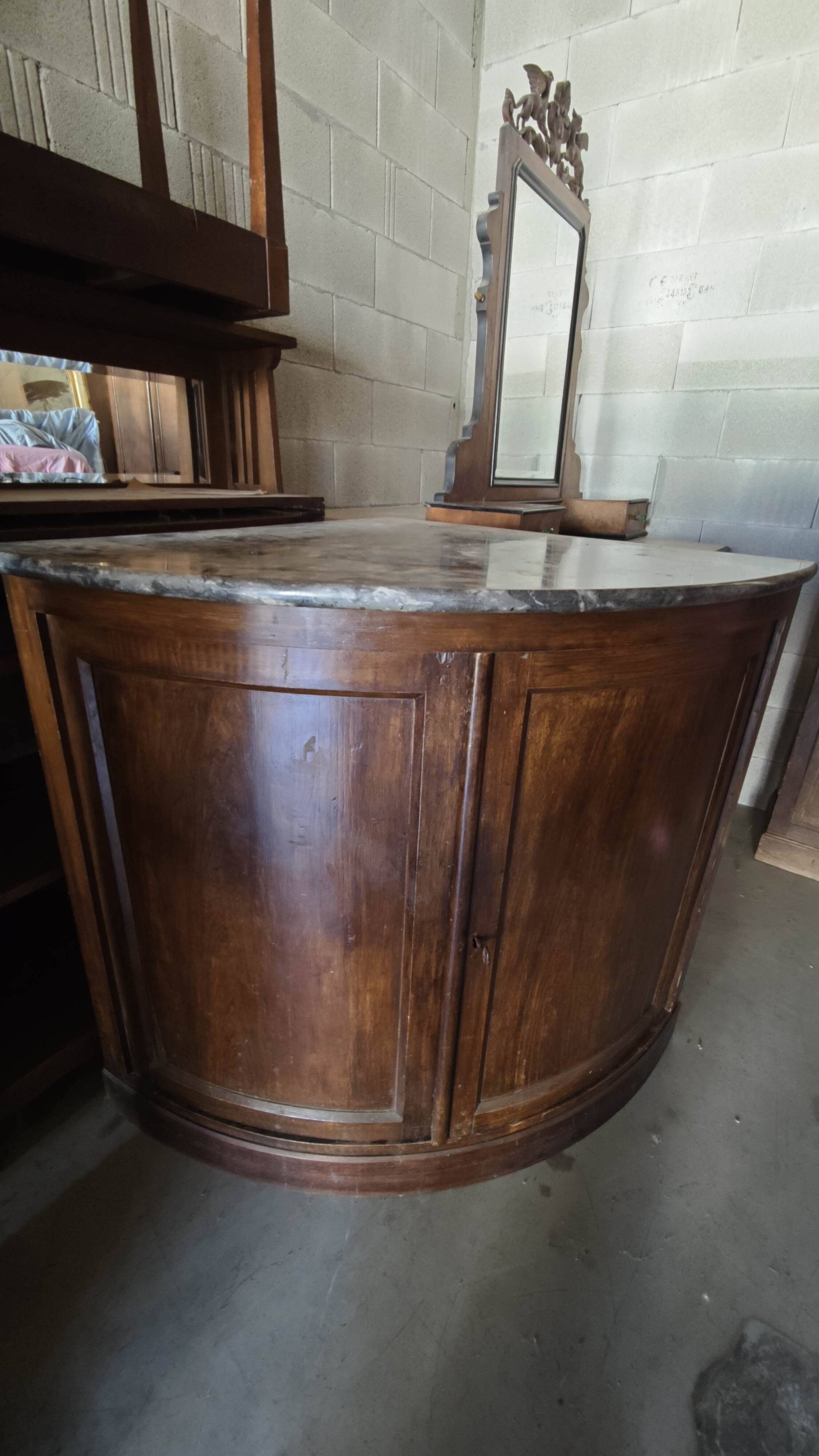 Rare Low Corner Cabinet from the Louis-Philippe Period – 19th Century – Marble Top
