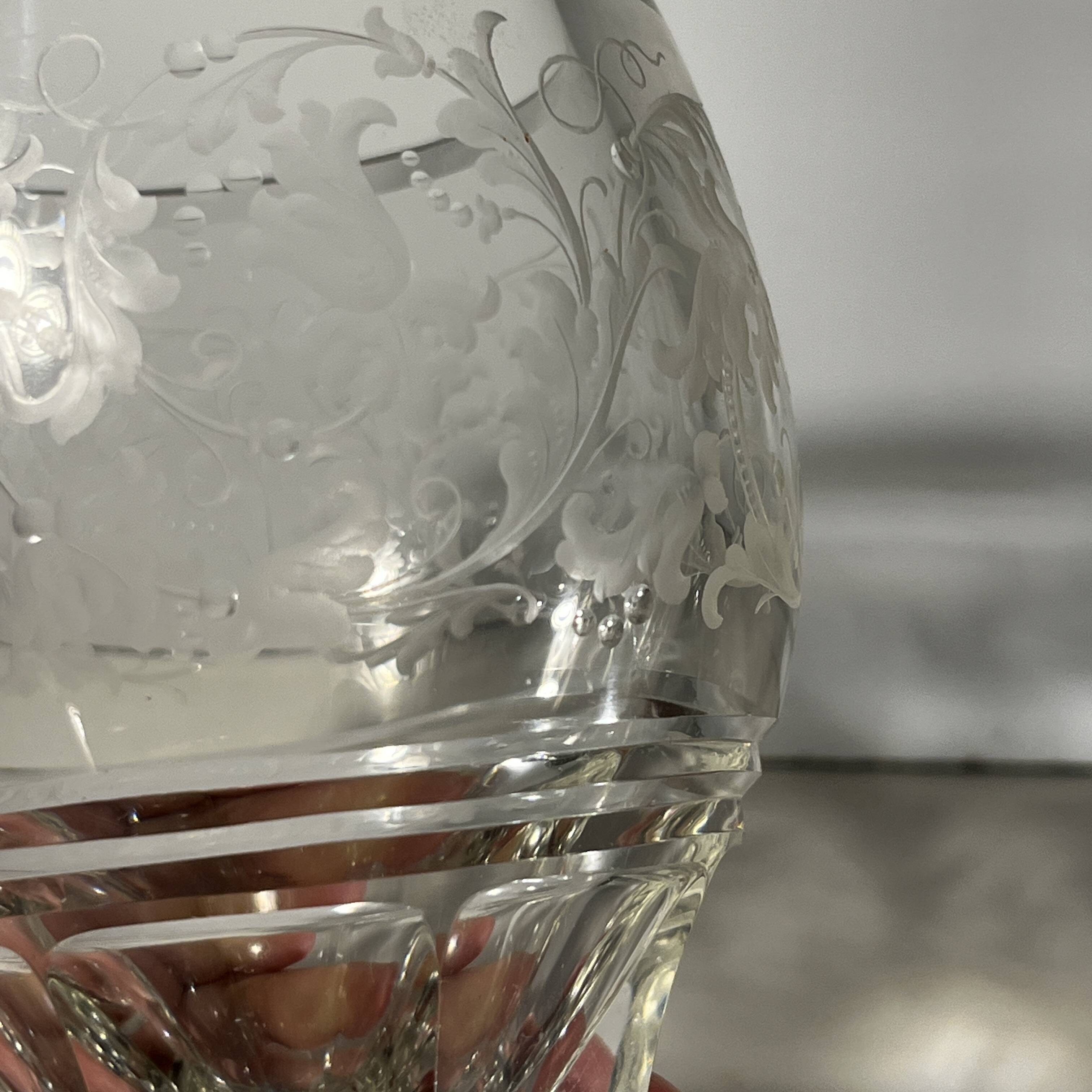 Pair of stemmed glasses in thick crystal, Bohemian, circa 1900