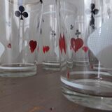 Lot of 6 glasses screen-printed vintage 60s card game
