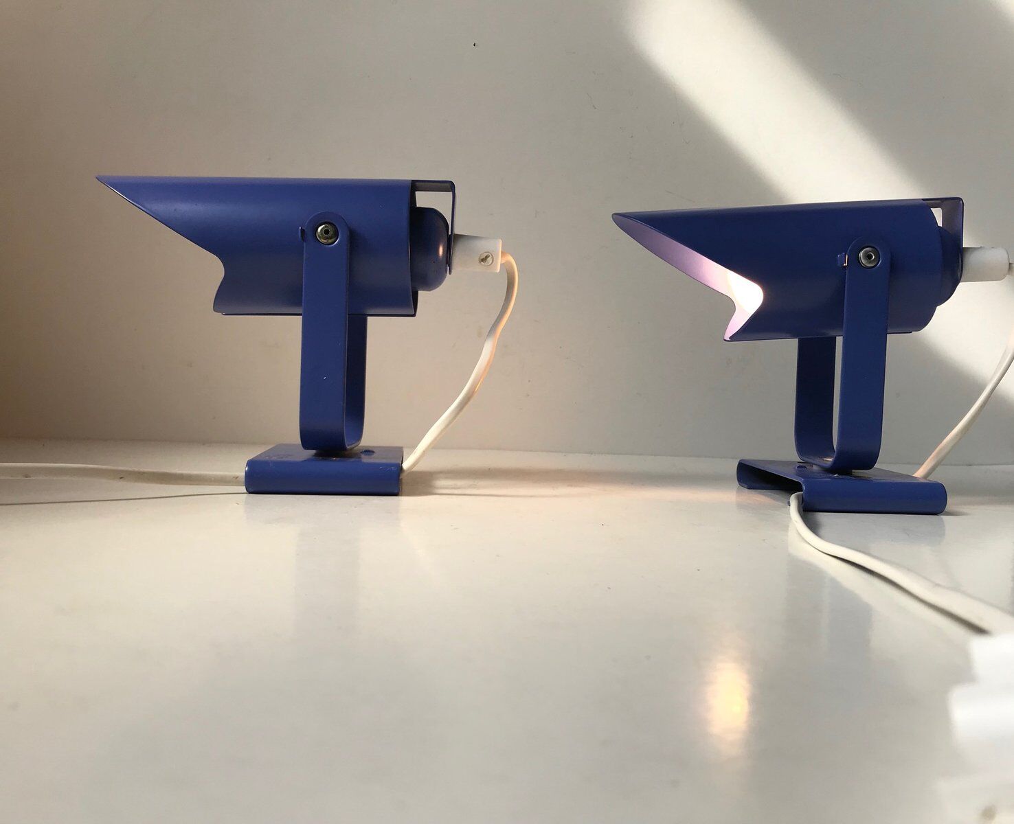 Blue Minimalist Wall Lamps by Lyfa, 1980s, Set of 2