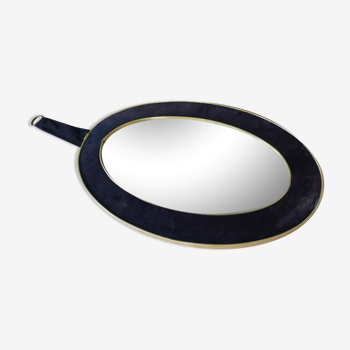 Miroir ovale cadre doré marge feutrine noire vintage