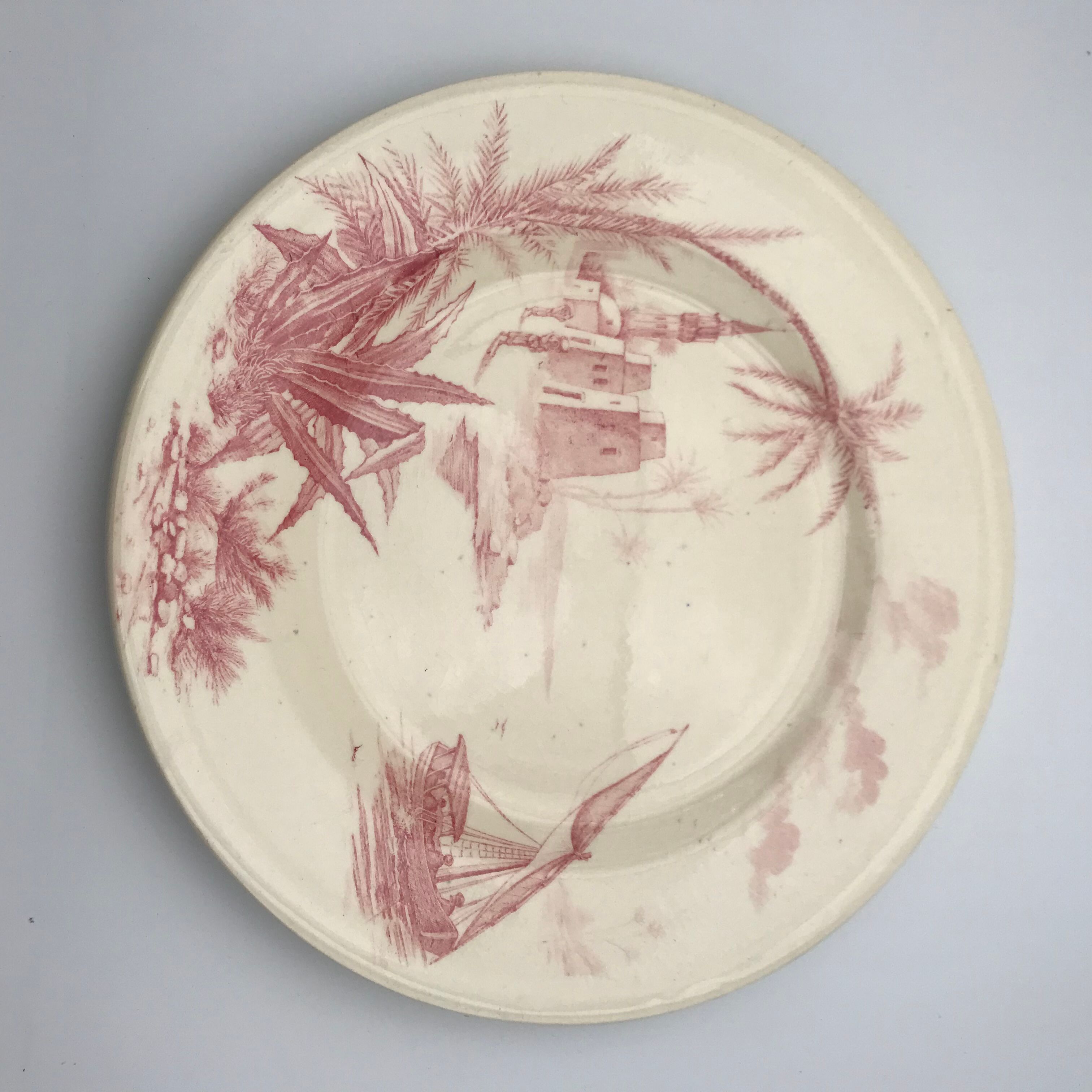 6 vintage pink Shabby dessert plates seen from the east