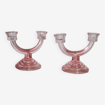 Bougeoirs verre rose