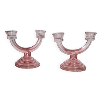 Bougeoirs verre rose