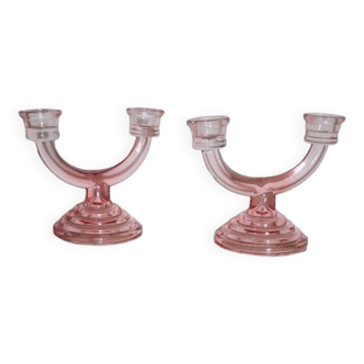 Pink glass candle holders