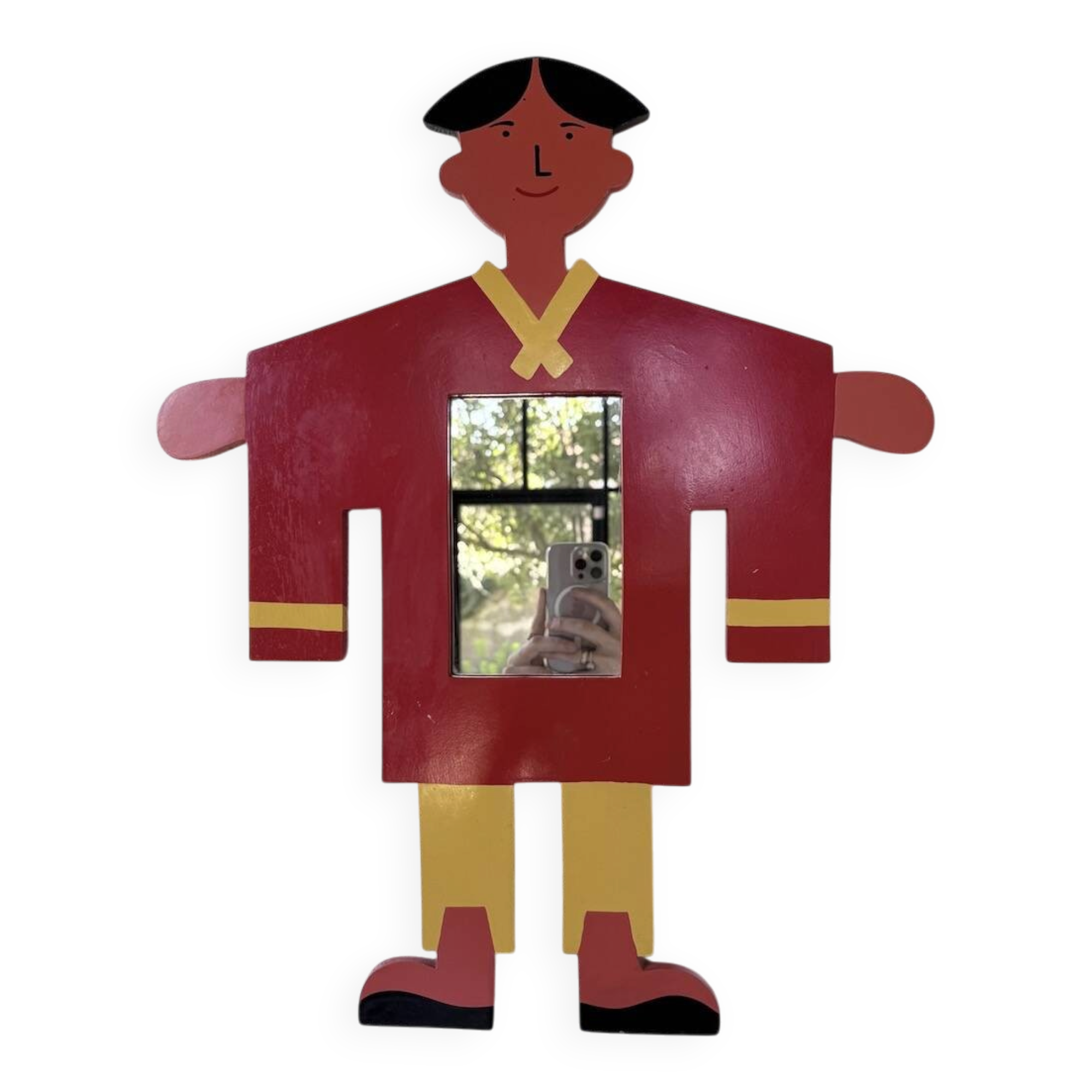 Miroir enfant personnage bois peint