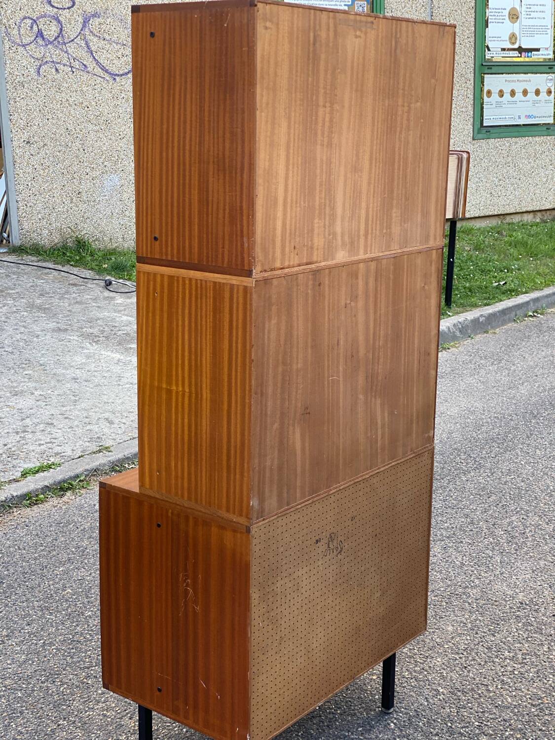 Vintage 1950s smoked glass secretary cabinet