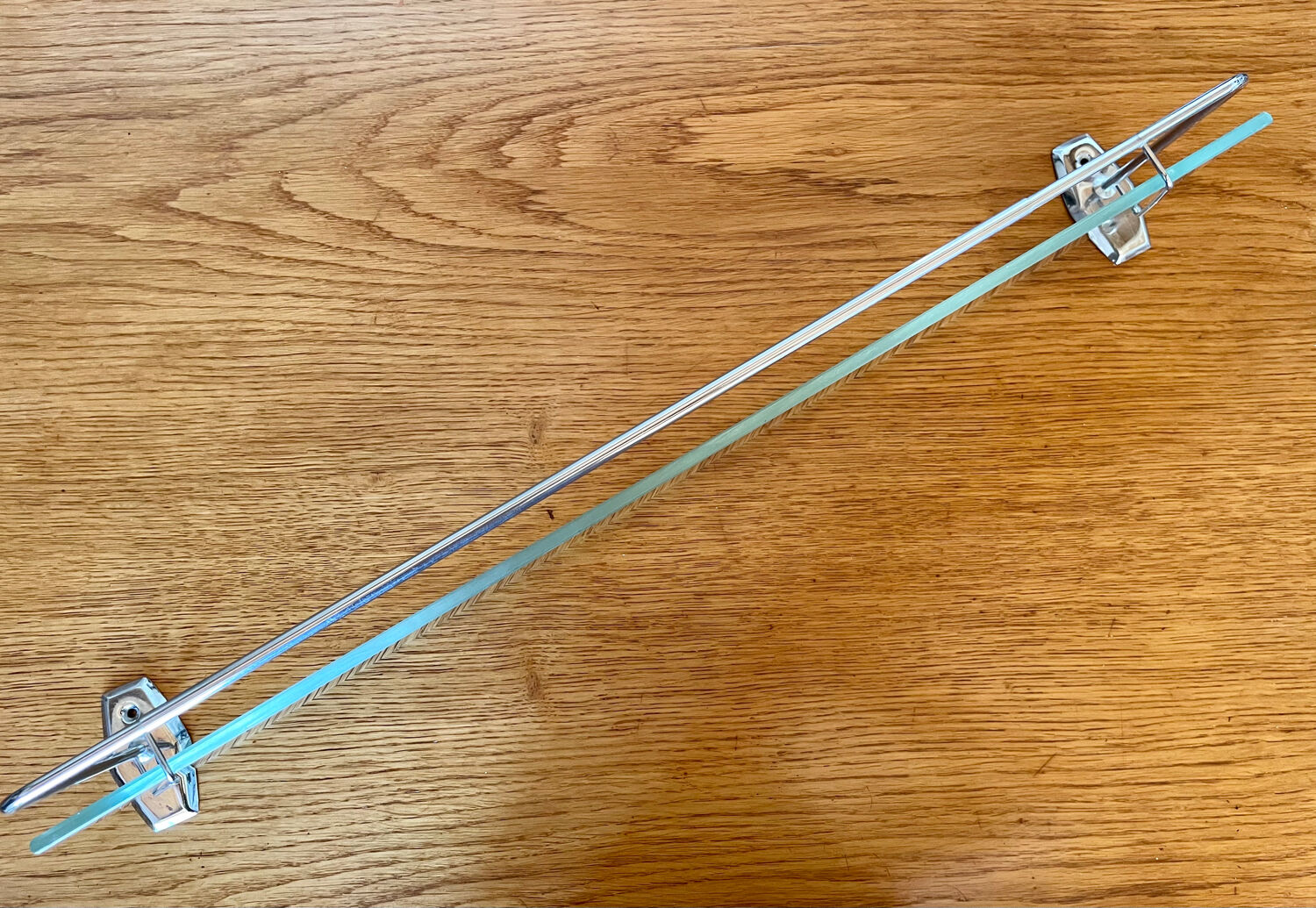 Vintage bathroom shelf, chrome metal and glass