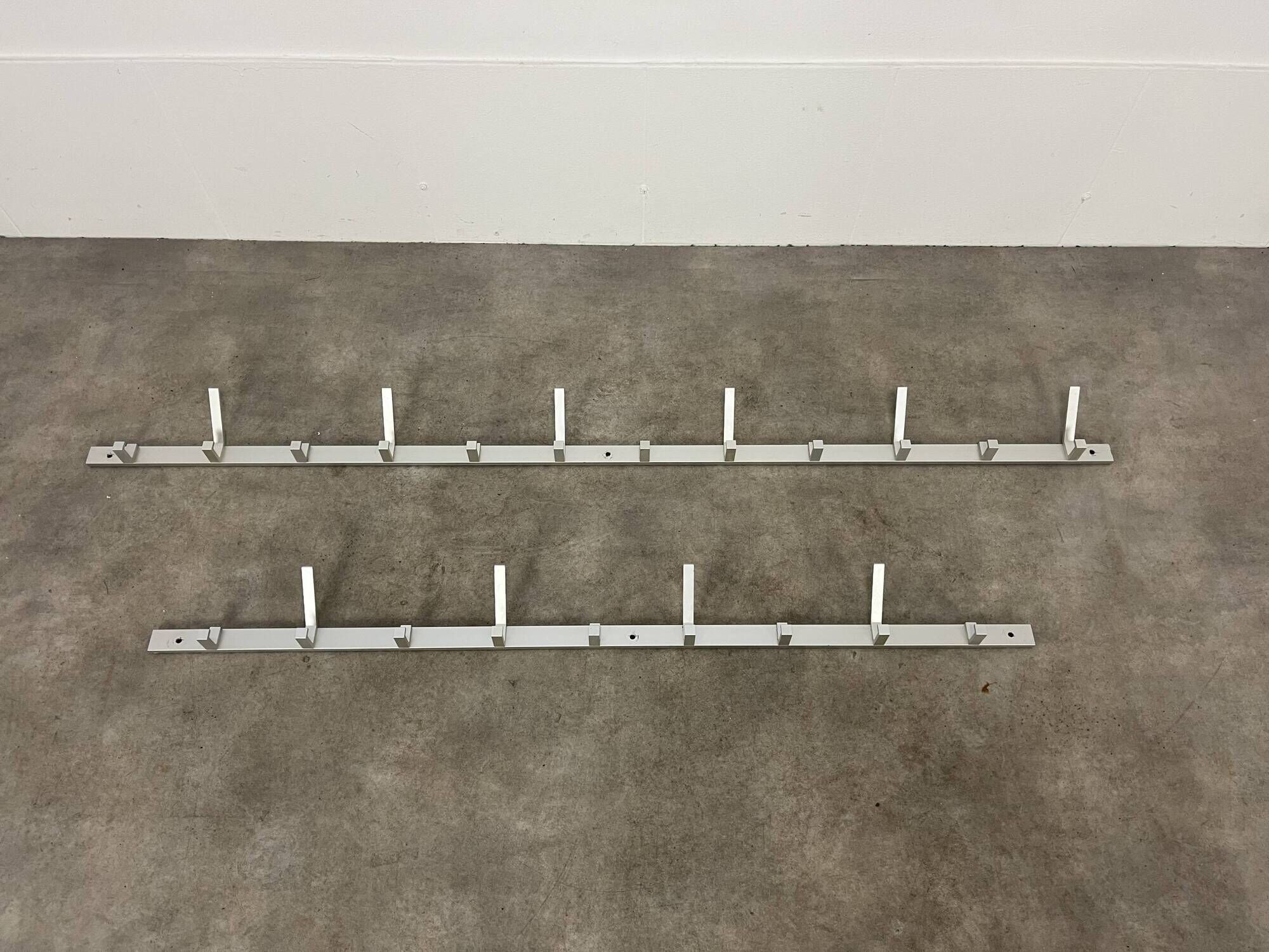 70s design aluminum wall coat rack, 21 hooks
