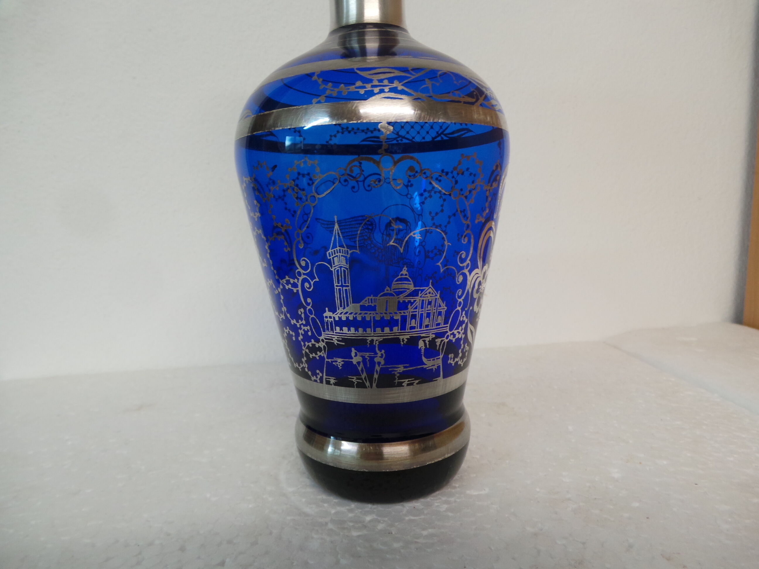 Blue crystal carafe with silver