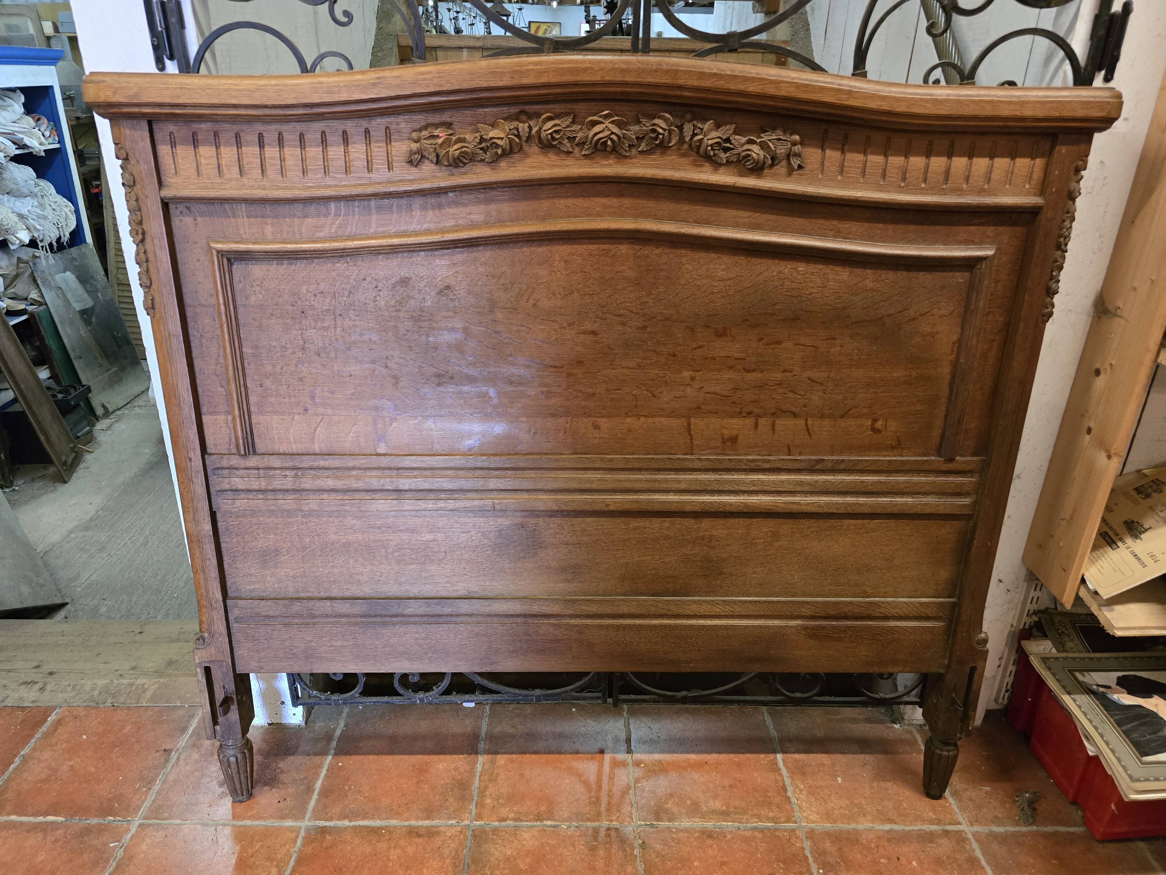 Old Louis XVI style oak headboard
