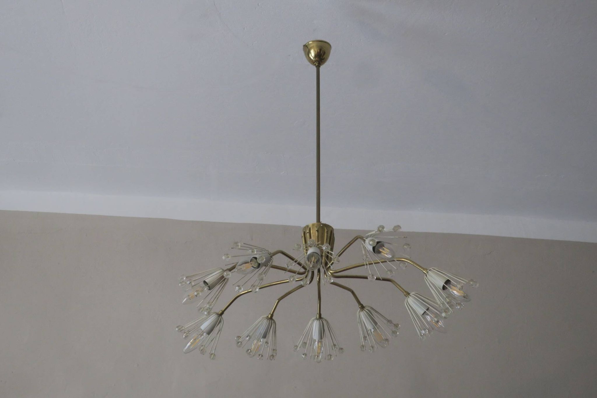 Mid century Austrian elliptical brass and glass chandelier, 1950s