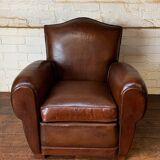 French leather club chair, chapeau de gendarme model, circa 1940