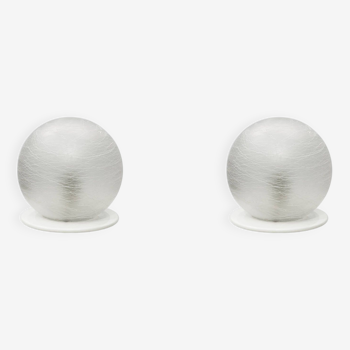 Pair of white murano sphere table lamps 1970s glass lights italian vintage