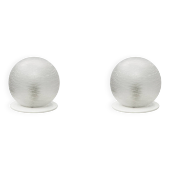 Pair of white murano sphere table lamps 1970s glass lights italian vintage