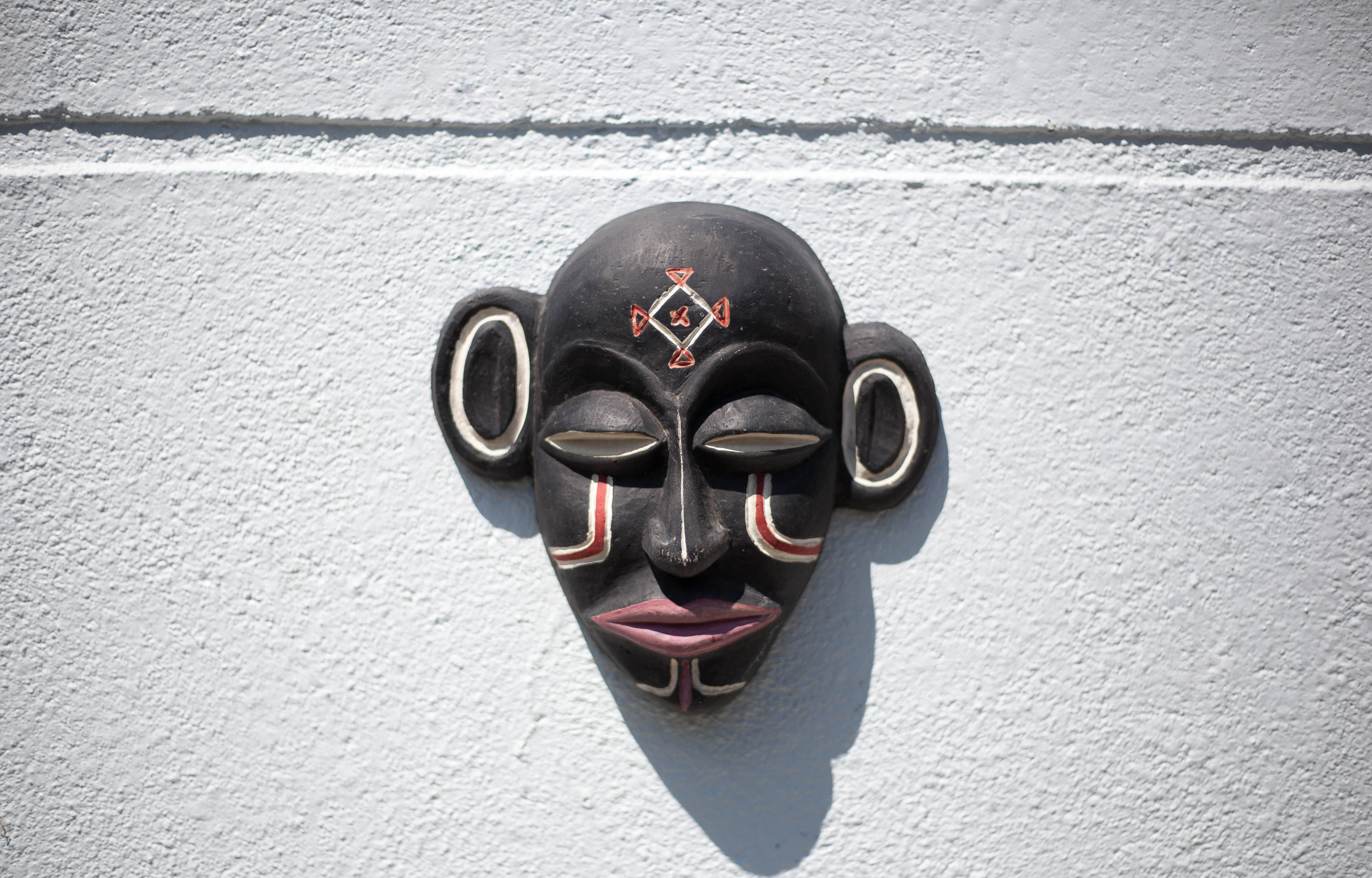 African ceramic mask Chokwe mwana pwo, pottery, wall decoration, signed mask, collection, 50's