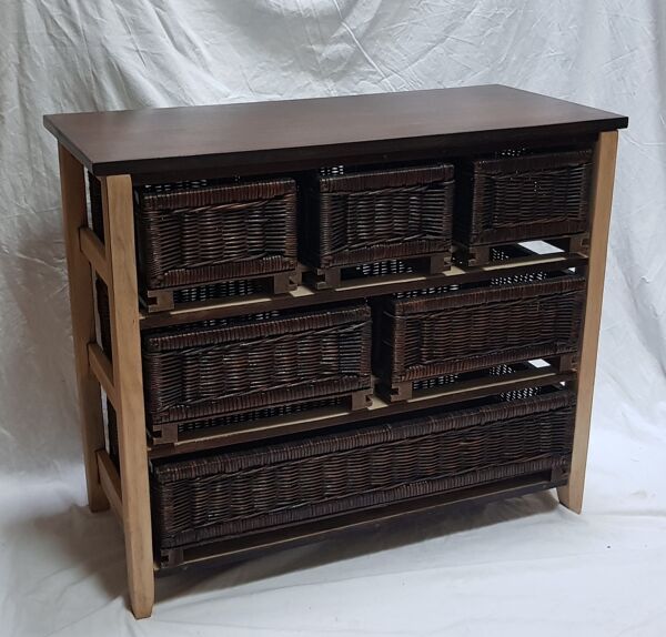 Commode 6 tiroirs en rotin