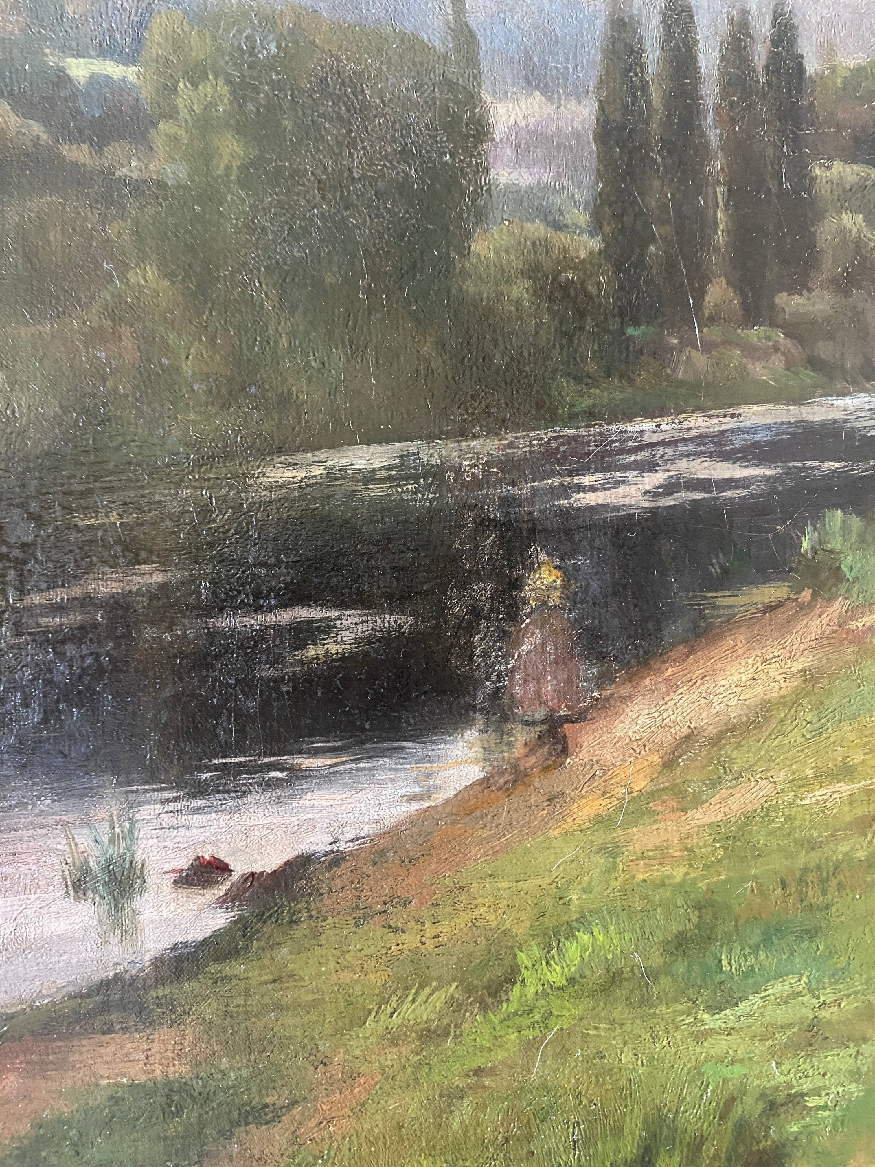 Oil on canvas "River Landscape" Karl Daubigny (1846-1886)