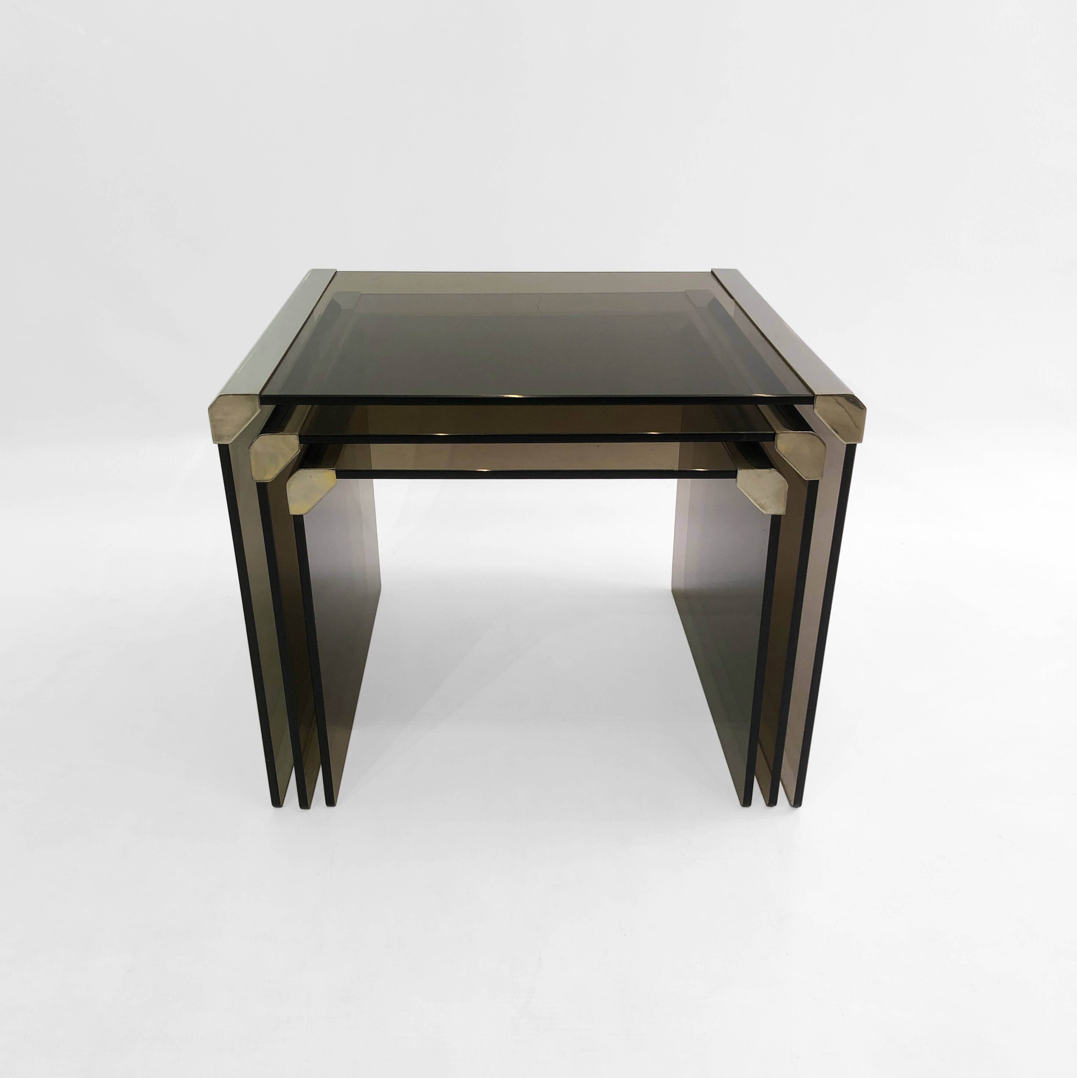 Gallotti & Radice ‘Tris’ T35 Smoked Glass Nest Side Tables Chrome
