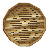 Rattan straw bamboo serving tray French vintage 70s
