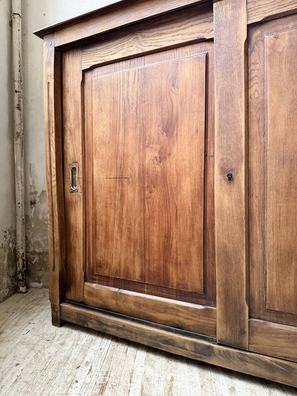 XL oak workshop sideboard with sliding doors from 1900