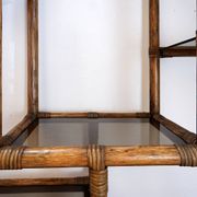 Asymmetrical shelf in bamboo and smoked glass - 1970s