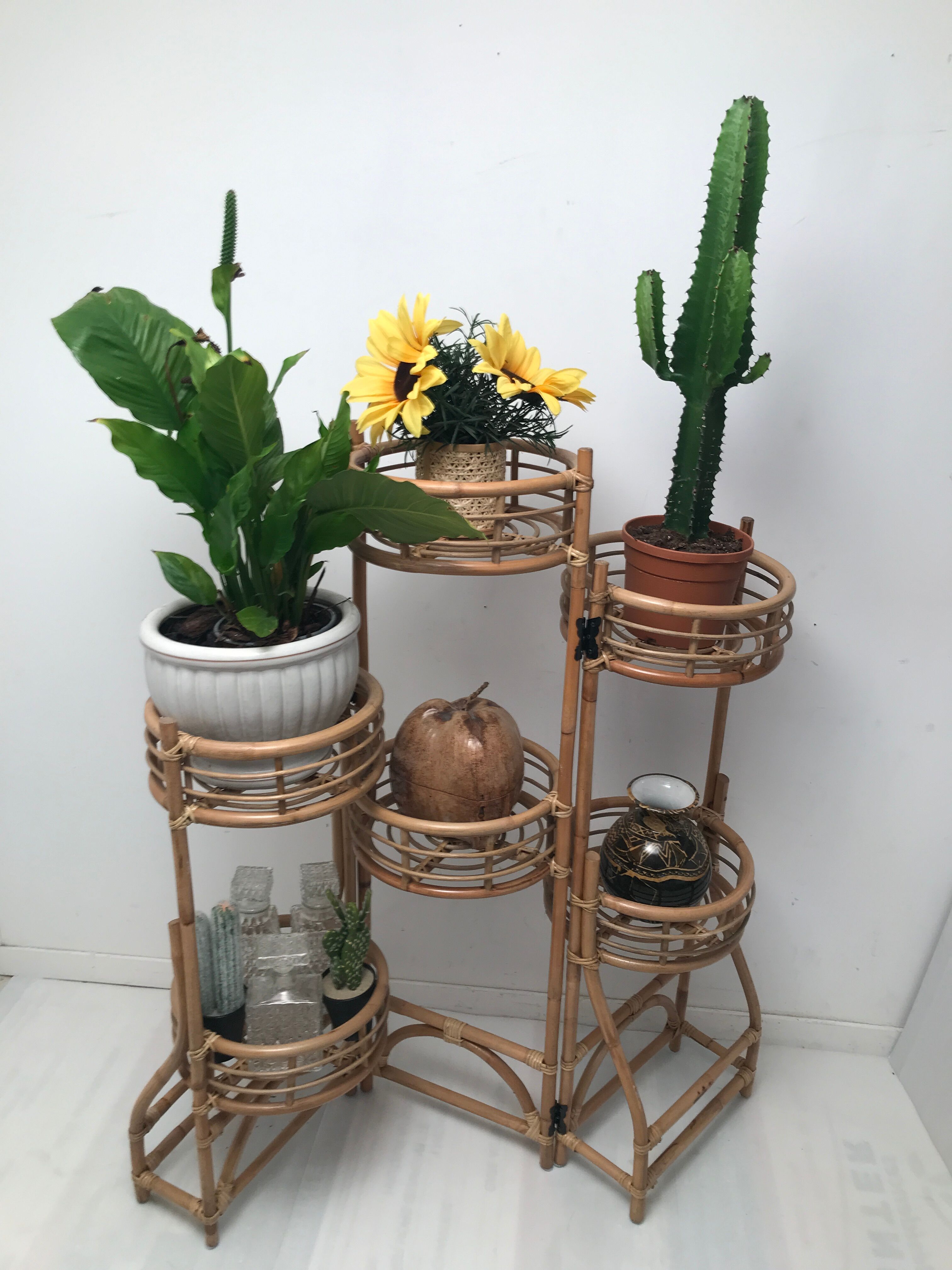 Wicker rattan bamboo plant table